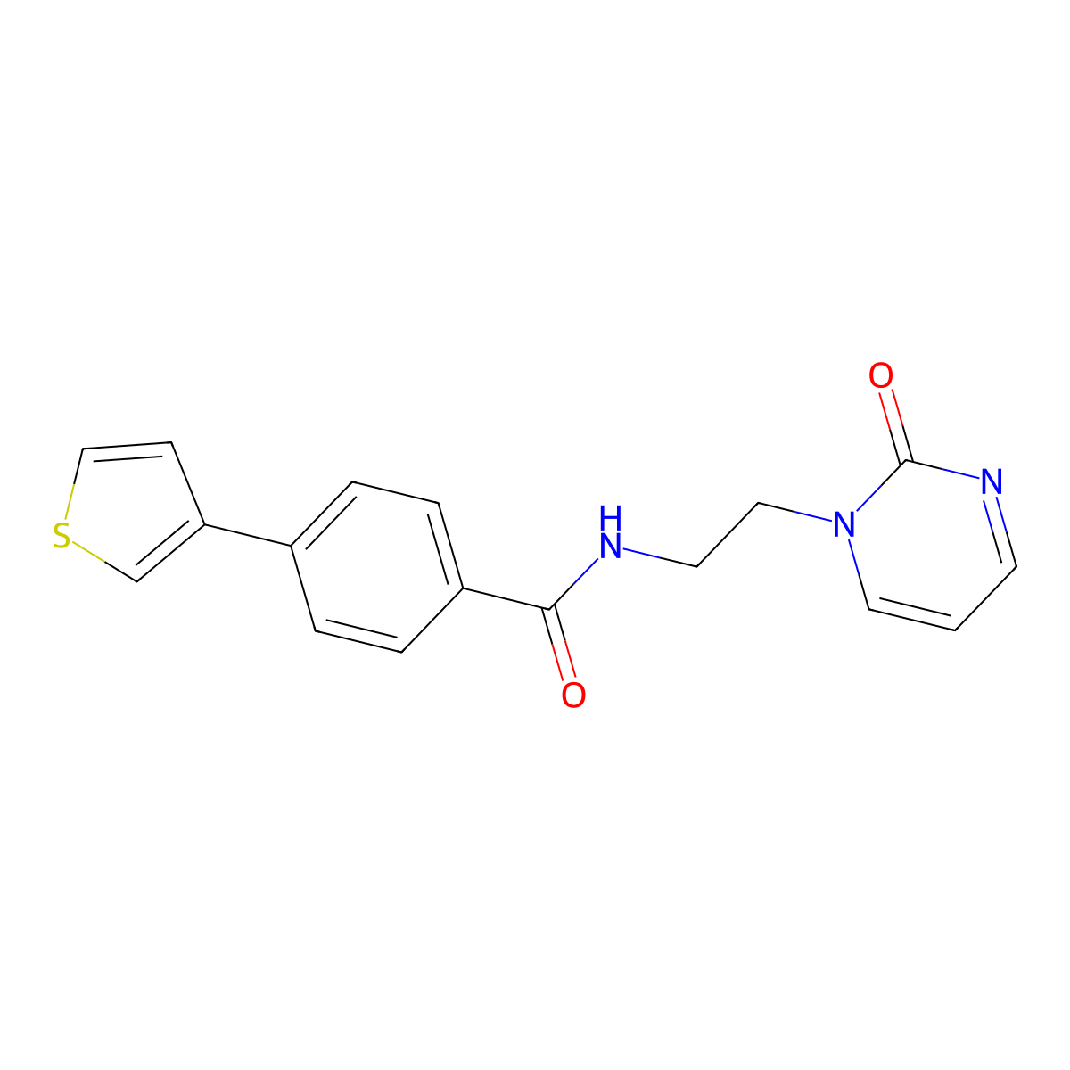 N-(2-(2-oxopyrimidin-1(2H)-yl)ethyl)-4-(thiophen-3-yl)benzamide molecular structure, CAS 2320684-96-4