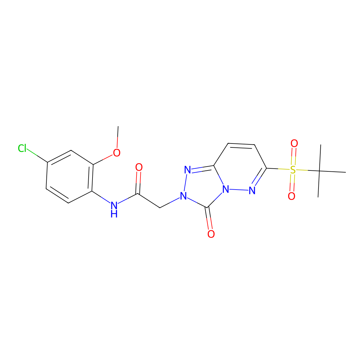 N-(4-chloro-2-methoxyphenyl)-2-[6-(2-methylpropane-2-sulfonyl)-3-oxo-2H,3H-[1,2,4]triazolo[4,3-b]pyridazin-2-yl]acetamide molecular structure, CAS 2320685-13-8