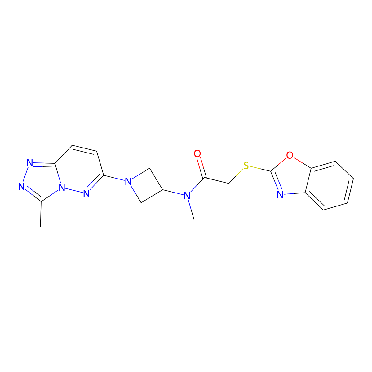 2-(benzo[d]oxazol-2-ylthio)-N-methyl-N-(1-(3-methyl-[1,2,4]triazolo[4,3-b]pyridazin-6-yl)azetidin-3-yl)acetamide molecular structure, CAS 2320685-40-1