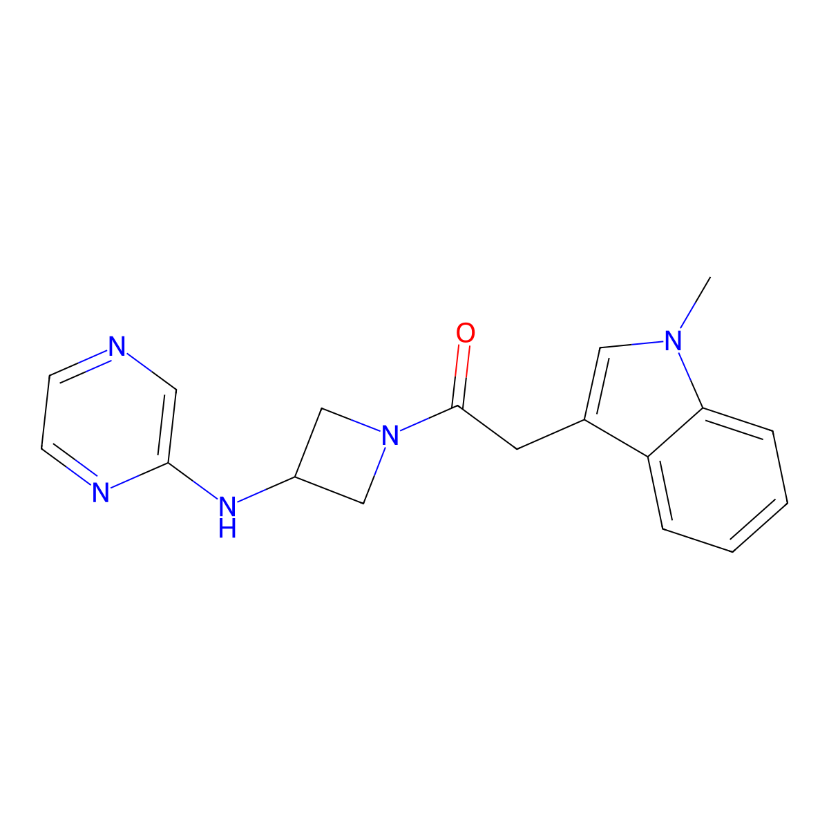 2-(1-methyl-1H-indol-3-yl)-1-{3-[(pyrazin-2-yl)amino]azetidin-1-yl}ethan-1-one molecular structure, CAS 2320685-74-1