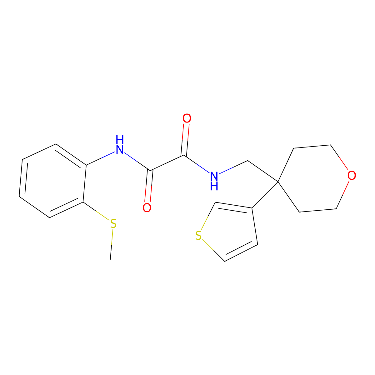 N'-[2-(methylsulfanyl)phenyl]-N-{[4-(thiophen-3-yl)oxan-4-yl]methyl}ethanediamide molecular structure, CAS 2320685-96-7