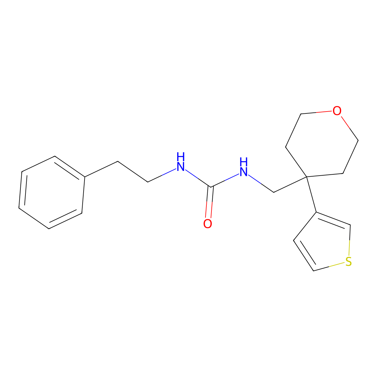 1-(2-Phenylethyl)-3-{[4-(thiophen-3-yl)oxan-4-yl]methyl}urea molecular structure, CAS 2320686-00-6
