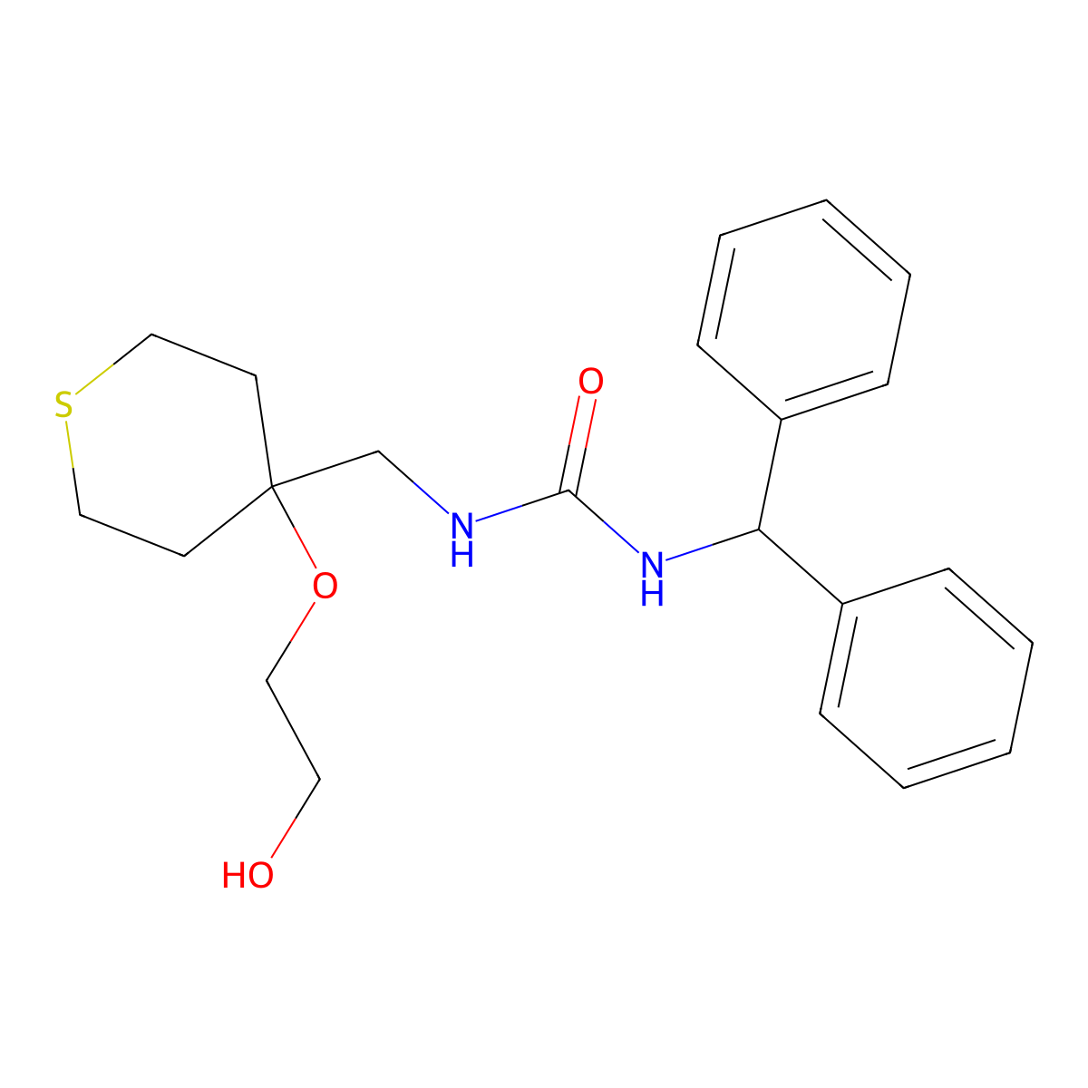 1-(Diphenylmethyl)-3-{[4-(2-hydroxyethoxy)thian-4-yl]methyl}urea molecular structure, CAS 2320686-24-4