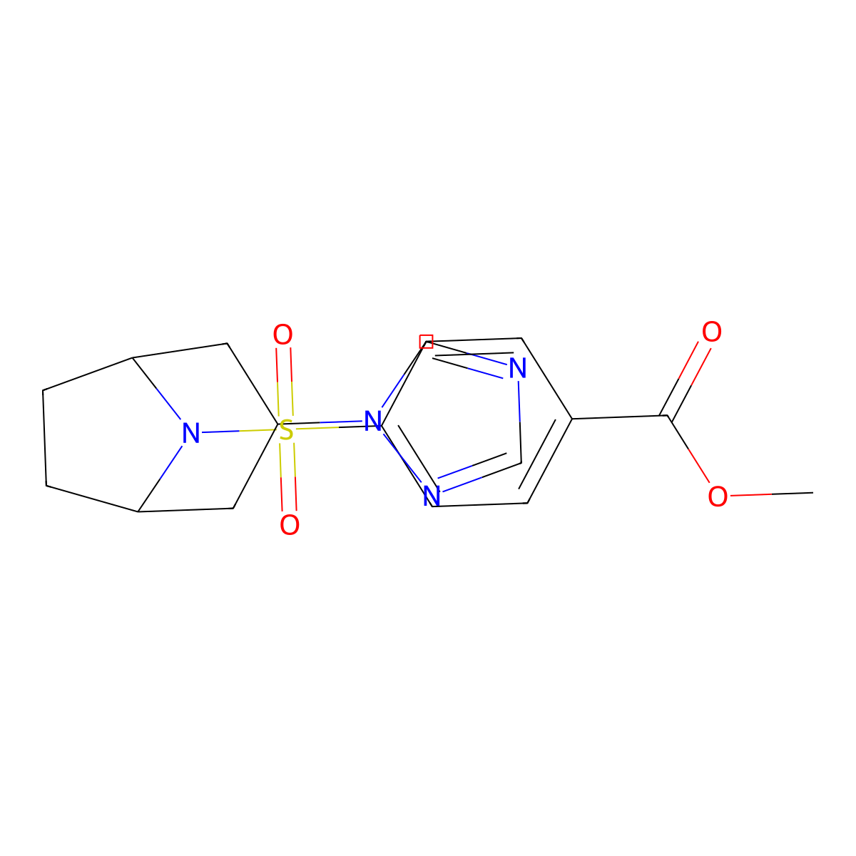 methyl 4-{[3-(1H-1,2,4-triazol-1-yl)-8-azabicyclo[3.2.1]octan-8-yl]sulfonyl}benzoate molecular structure, CAS 2320686-64-2