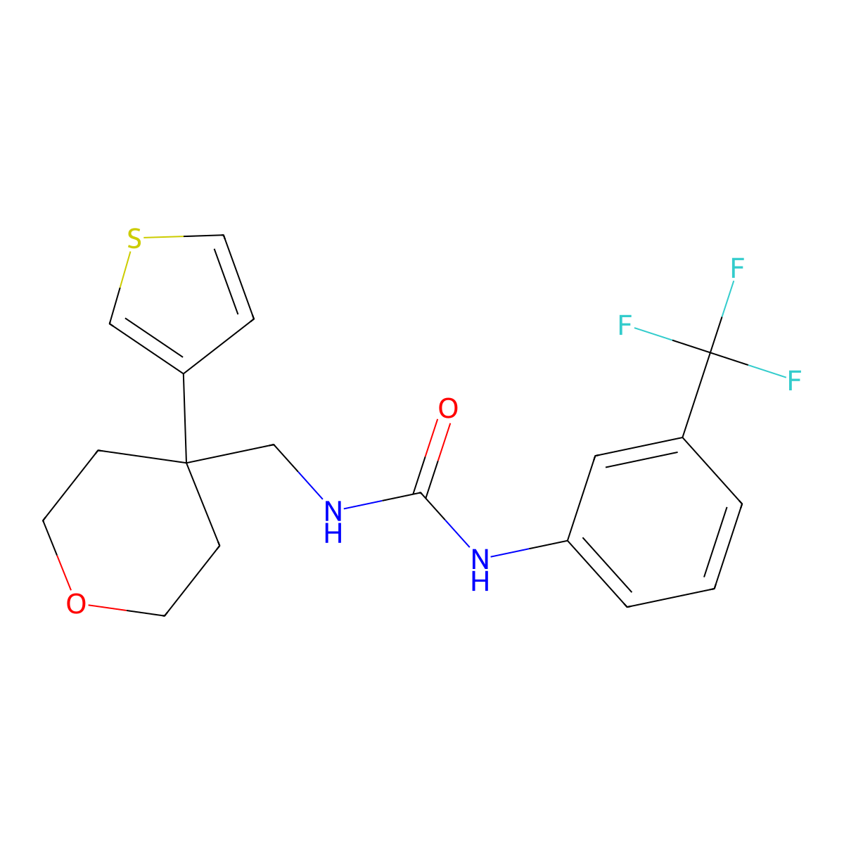 3-{[4-(Thiophen-3-yl)oxan-4-yl]methyl}-1-[3-(trifluoromethyl)phenyl]urea molecular structure, CAS 2320686-73-3