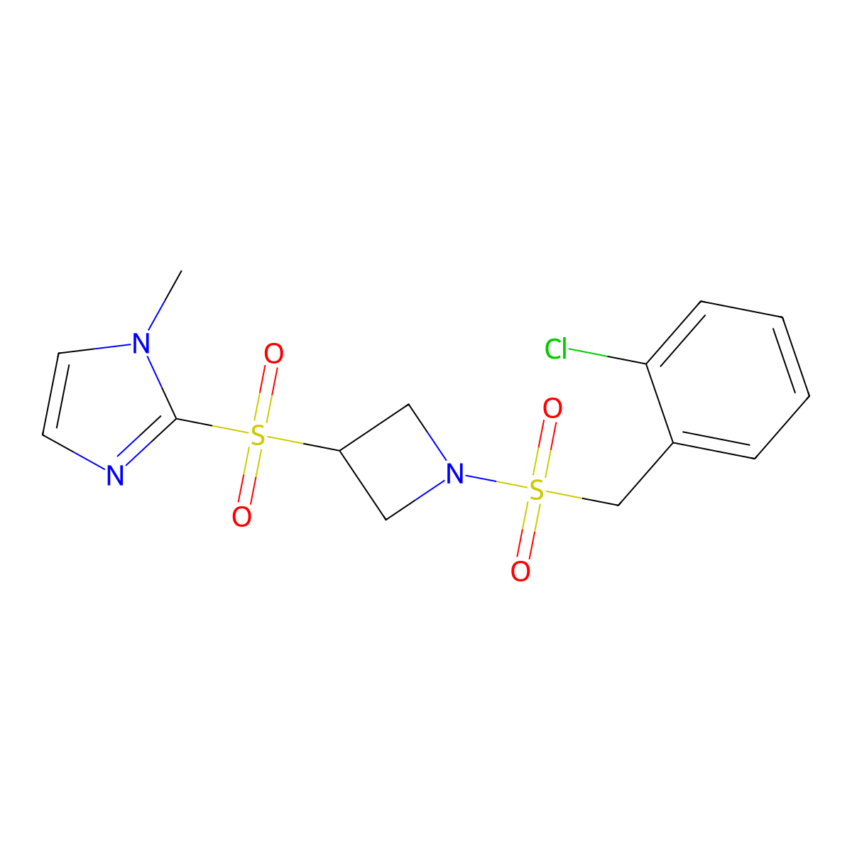 2-((1-((2-chlorobenzyl)sulfonyl)azetidin-3-yl)sulfonyl)-1-methyl-1H-imidazole molecular structure, CAS 2320686-81-3