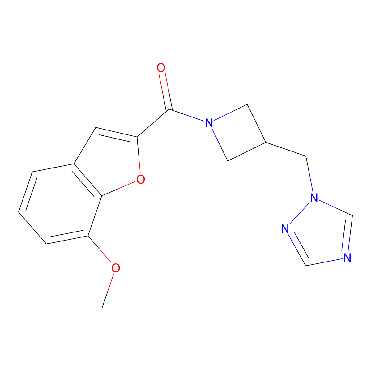 1-{[1-(7-methoxy-1-benzofuran-2-carbonyl)azetidin-3-yl]methyl}-1H-1,2,4-triazole molecular structure, CAS 2320687-28-1