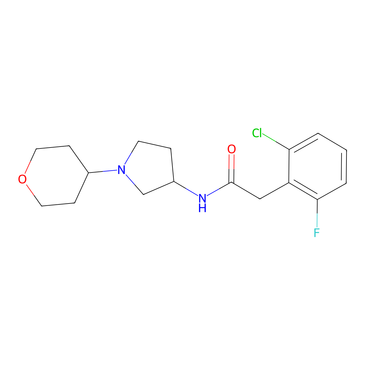 2-(2-chloro-6-fluorophenyl)-N-[1-(oxan-4-yl)pyrrolidin-3-yl]acetamide molecular structure, CAS 2320687-68-9