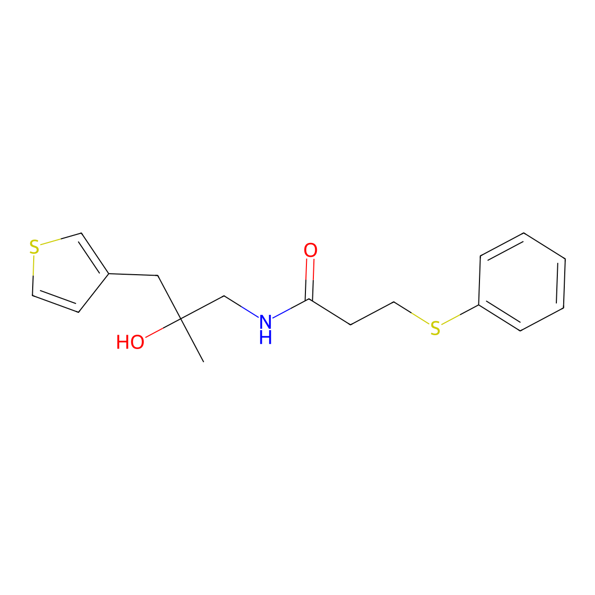 N-{2-hydroxy-2-[(thiophen-3-yl)methyl]propyl}-3-(phenylsulfanyl)propanamide molecular structure, CAS 2320722-03-8