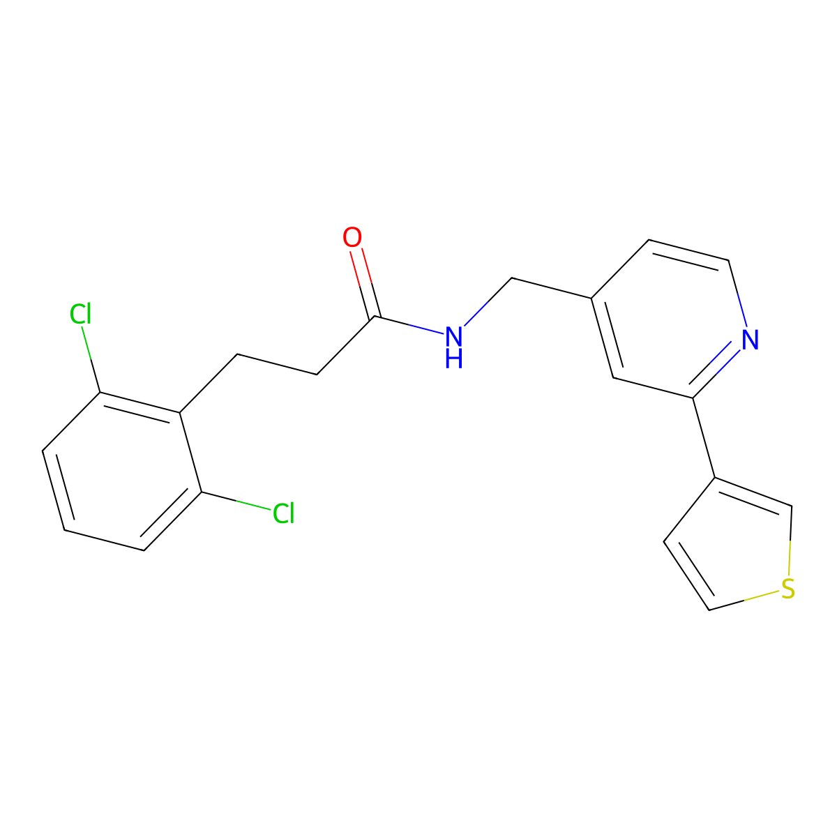 3-(2,6-dichlorophenyl)-N-((2-(thiophen-3-yl)pyridin-4-yl)methyl)propanamide molecular structure, CAS 2320722-36-7