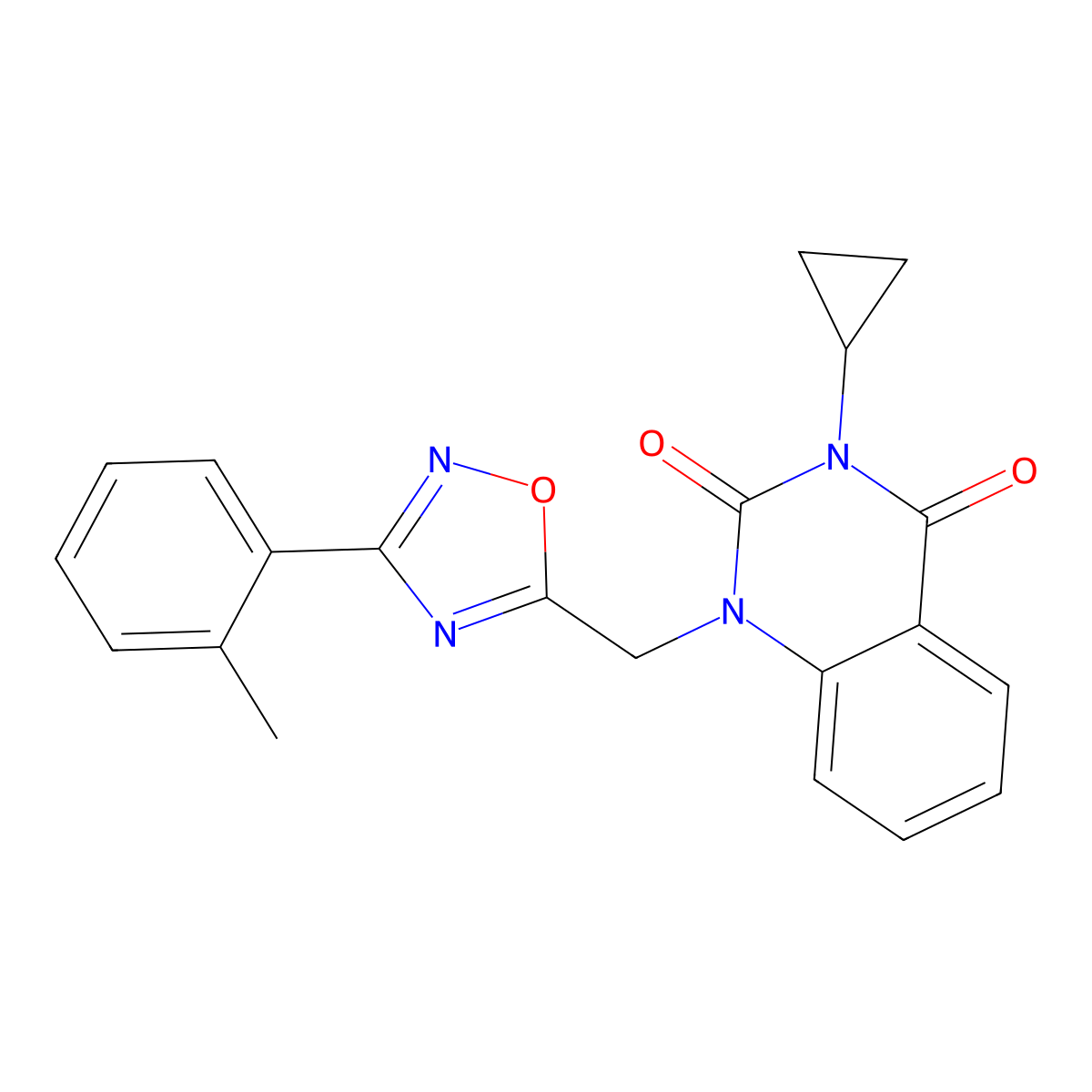 3-cyclopropyl-1-((3-(o-tolyl)-1,2,4-oxadiazol-5-yl)methyl)quinazoline-2,4(1H,3H)-dione molecular structure, CAS 2320722-56-1