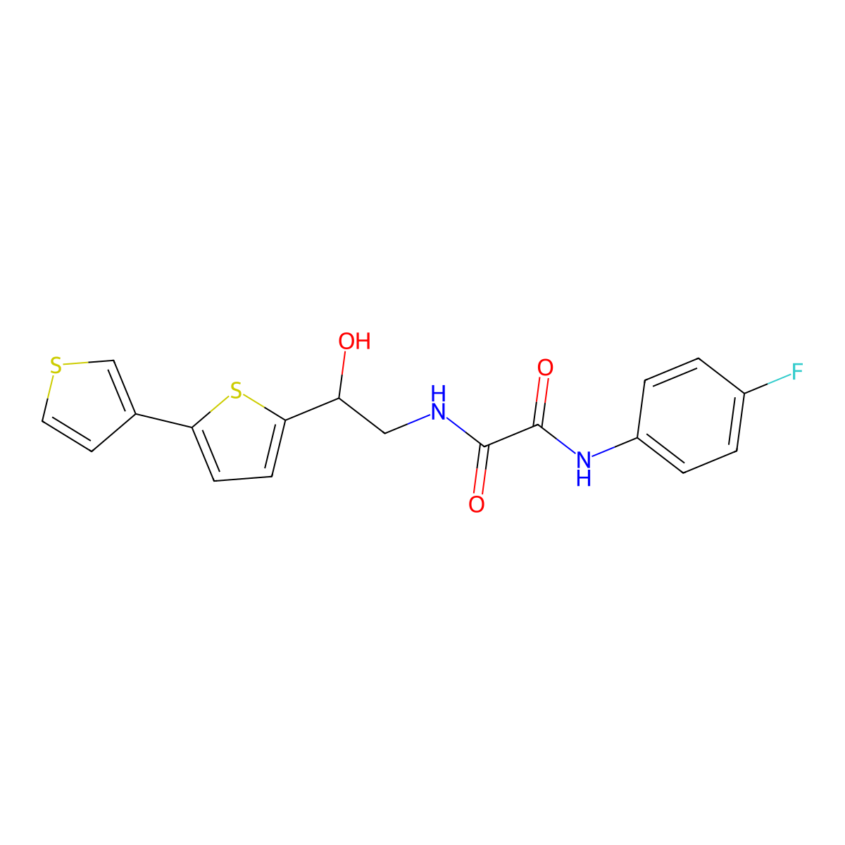 N1-(2-([2,3'-bithiophen]-5-yl)-2-hydroxyethyl)-N2-(4-fluorophenyl)oxalamide molecular structure, CAS 2320722-73-2