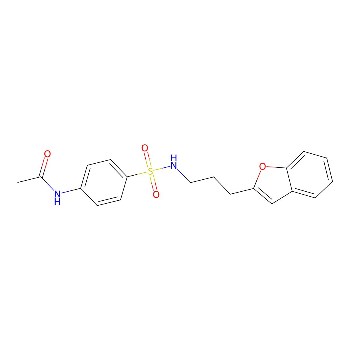 N-(4-(N-(3-(benzofuran-2-yl)propyl)sulfamoyl)phenyl)acetamide molecular structure, CAS 2320722-83-4