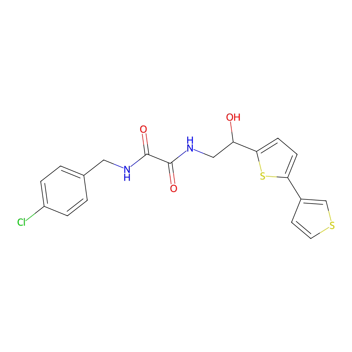 N-(2-{[2,3'-bithiophene]-5-yl}-2-hydroxyethyl)-N'-[(4-chlorophenyl)methyl]ethanediamide molecular structure, CAS 2320723-38-2