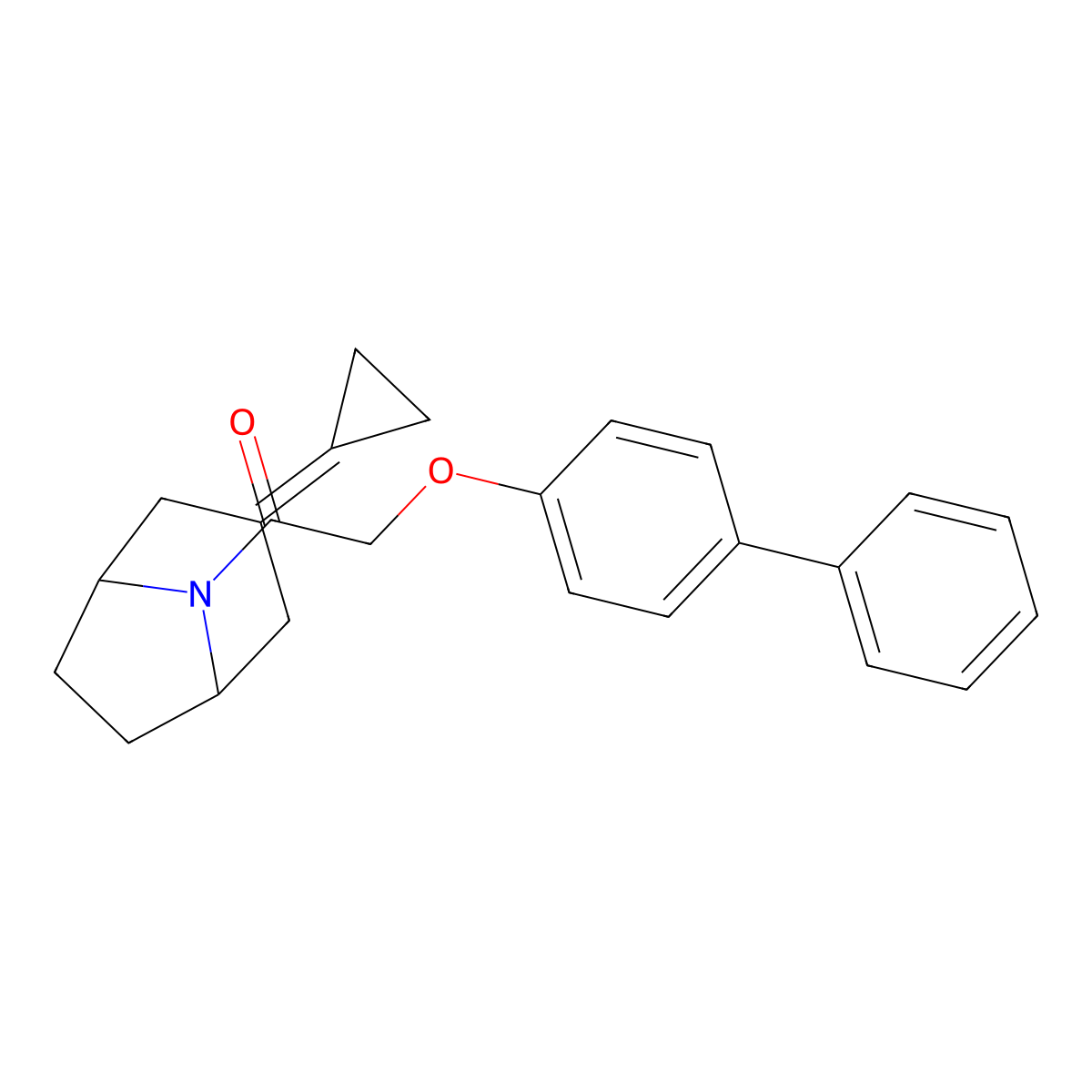 2-([1,1'-biphenyl]-4-yloxy)-1-((1R,5S)-3-cyclopropylidene-8-azabicyclo[3.2.1]octan-8-yl)ethan-1-one molecular structure, CAS 2320723-79-1