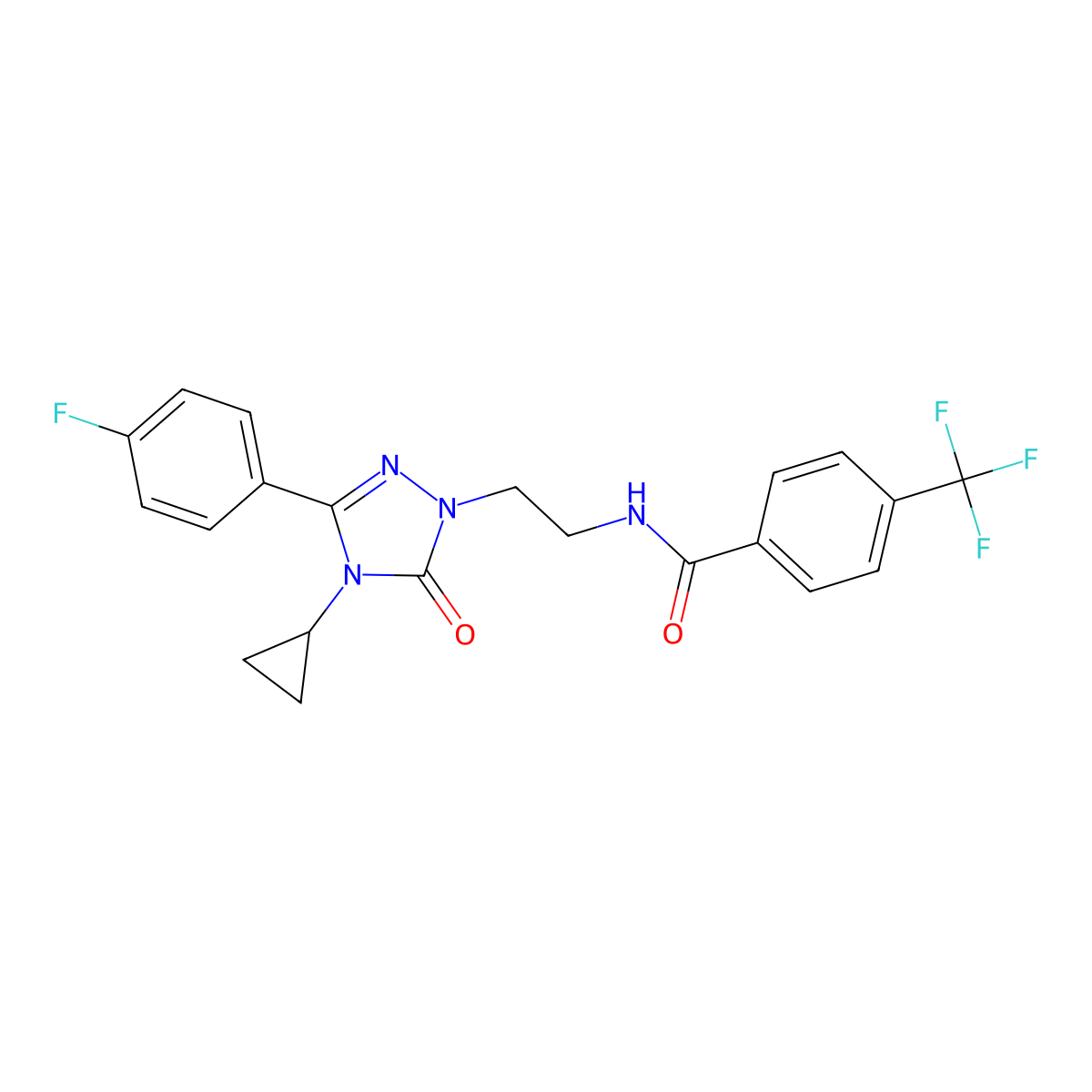 N-{2-[4-cyclopropyl-3-(4-fluorophenyl)-5-oxo-4,5-dihydro-1H-1,2,4-triazol-1-yl]ethyl}-4-(trifluoromethyl)benzamide molecular structure, CAS 2320723-90-6