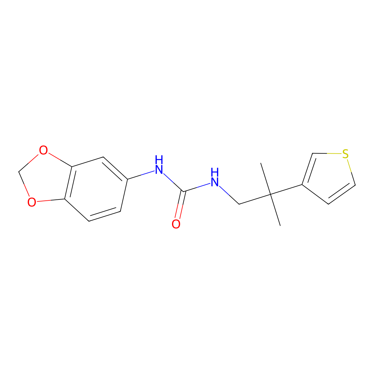 1-(Benzo[d][1,3]dioxol-5-yl)-3-(2-methyl-2-(thiophen-3-yl)propyl)urea molecular structure, CAS 2320724-33-0