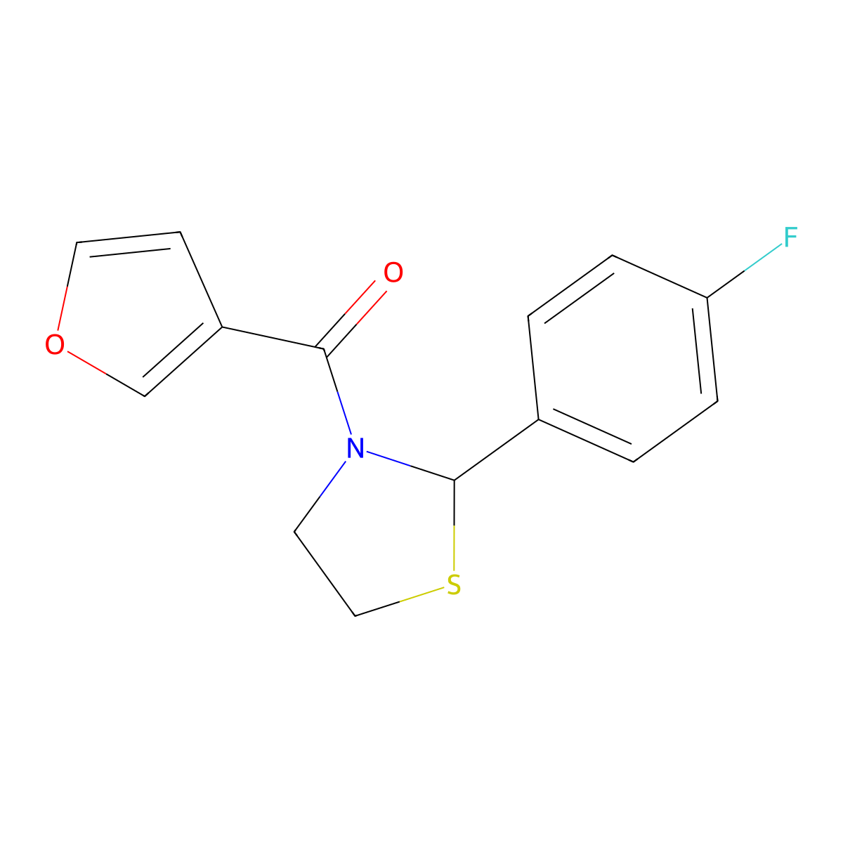 2-(4-Fluorophenyl)-3-(furan-3-carbonyl)-1,3-thiazolidine molecular structure, CAS 2320724-41-0