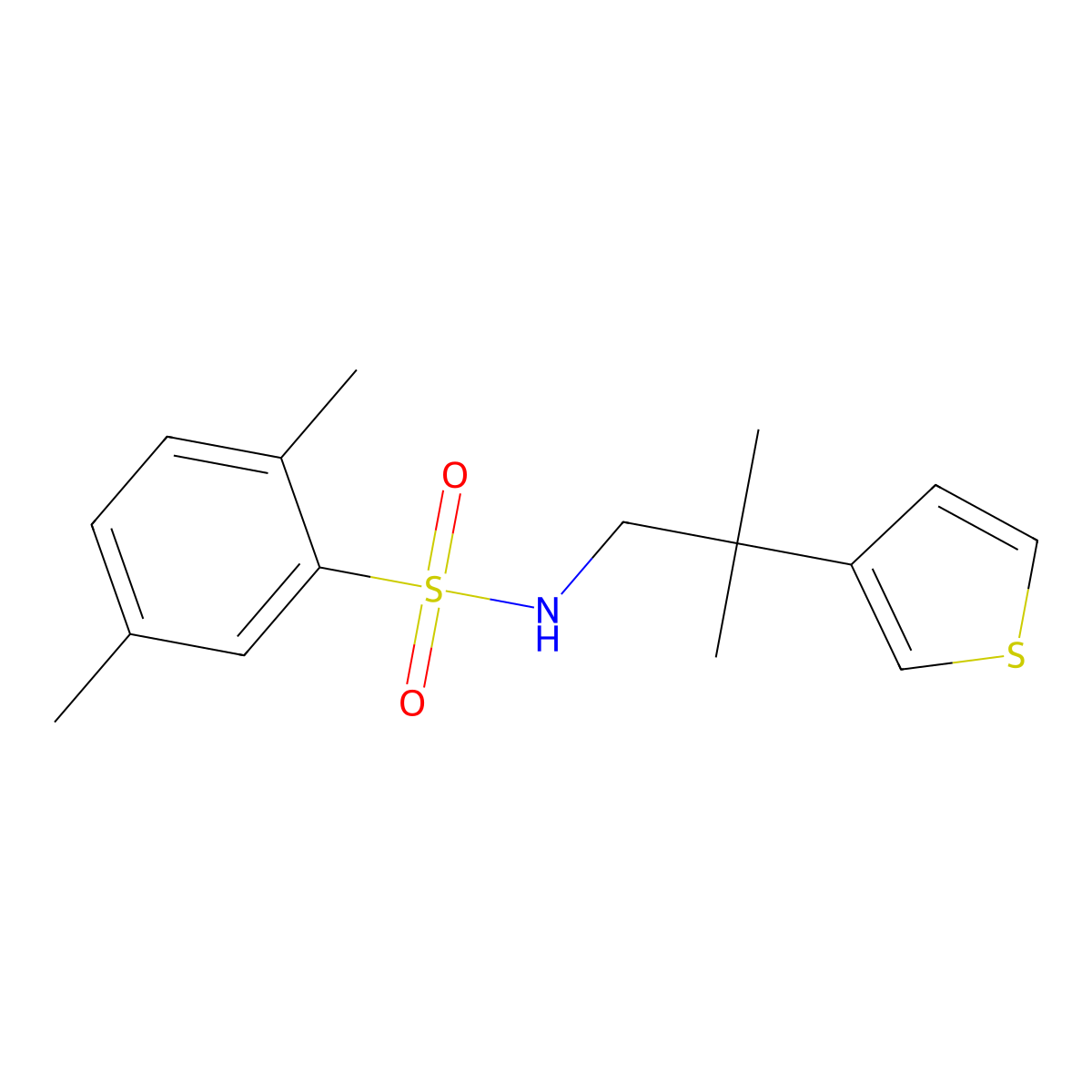 2,5-dimethyl-N-(2-methyl-2-(thiophen-3-yl)propyl)benzenesulfonamide molecular structure, CAS 2320724-49-8