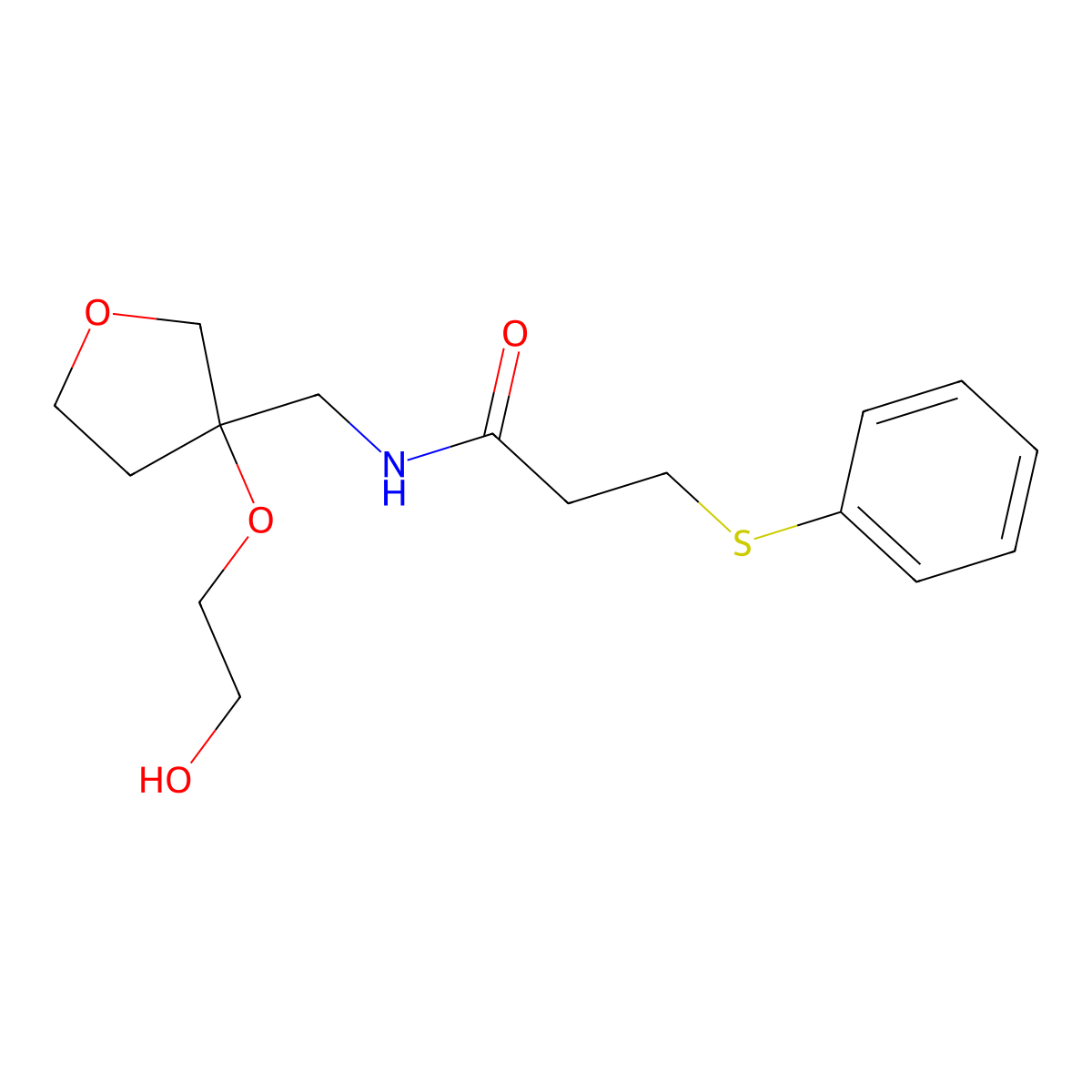 N-((3-(2-hydroxyethoxy)tetrahydrofuran-3-yl)methyl)-3-(phenylthio)propanamide molecular structure, CAS 2320724-79-4