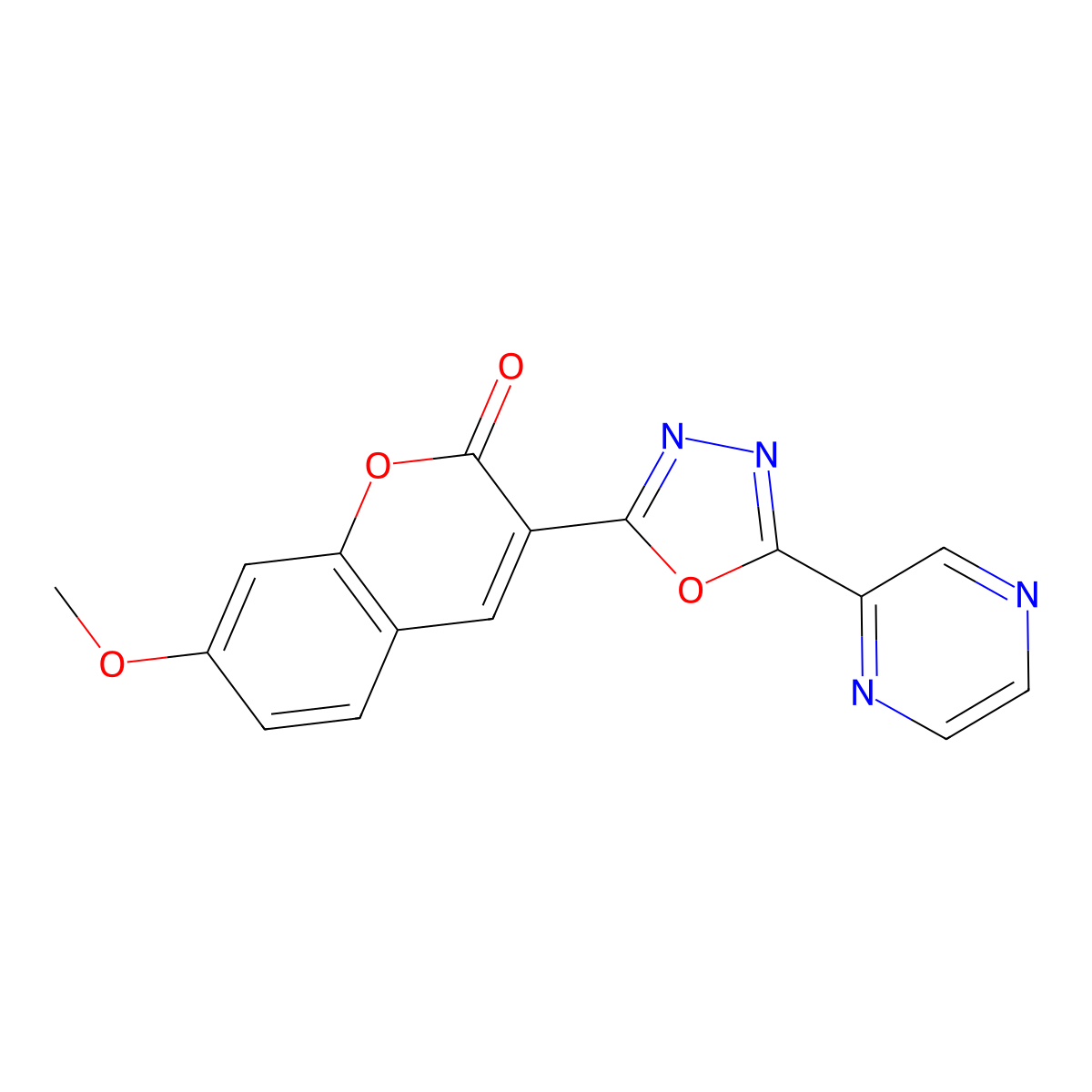 7-methoxy-3-[5-(pyrazin-2-yl)-1,3,4-oxadiazol-2-yl]-2H-chromen-2-one molecular structure, CAS 2320725-14-0