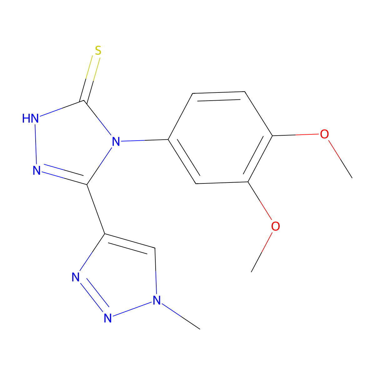 4-(3,4-dimethoxyphenyl)-3-(1-methyl-1H-1,2,3-triazol-4-yl)-4,5-dihydro-1H-1,2,4-triazole-5-thione molecular structure, CAS 2320725-30-0