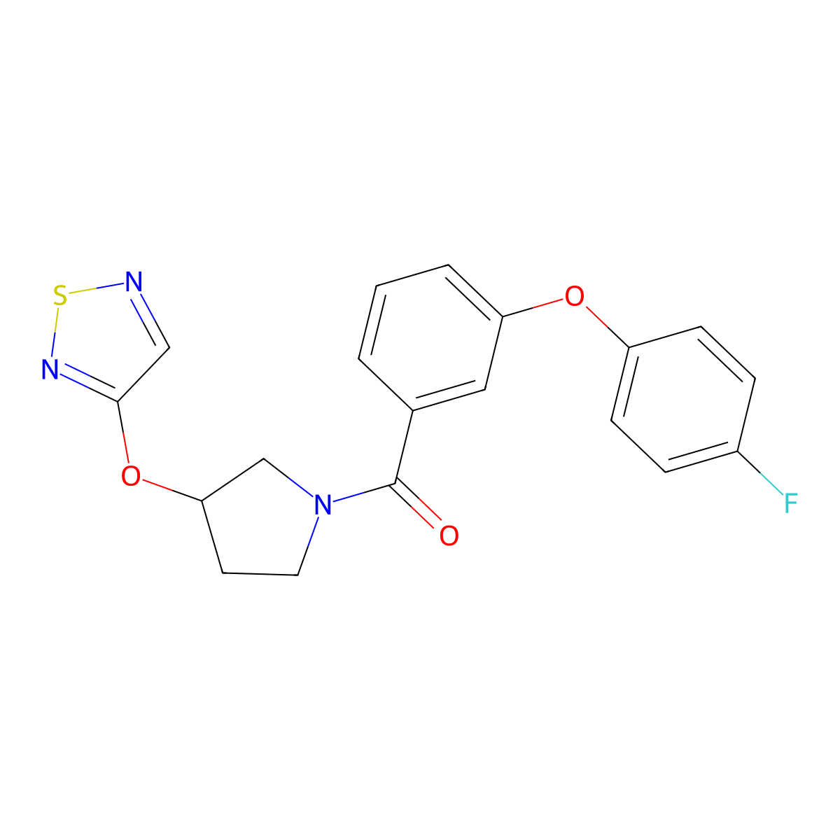 3-({1-[3-(4-Fluorophenoxy)benzoyl]pyrrolidin-3-yl}oxy)-1,2,5-thiadiazole molecular structure, CAS 2320725-40-2