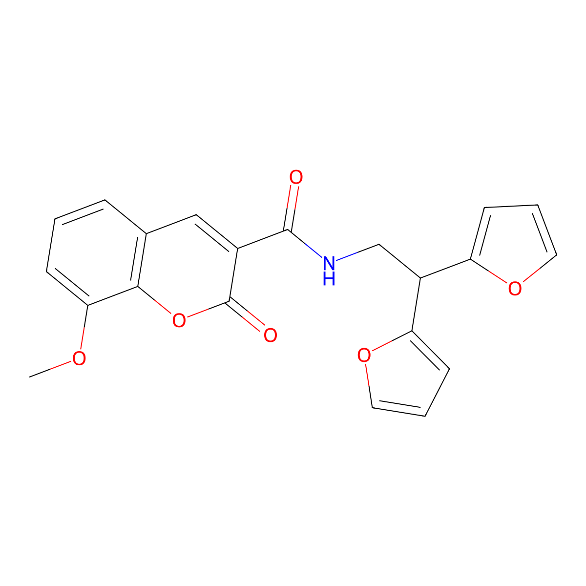 N-[2,2-bis(furan-2-yl)ethyl]-8-methoxy-2-oxo-2H-chromene-3-carboxamide molecular structure, CAS 2320725-60-6
