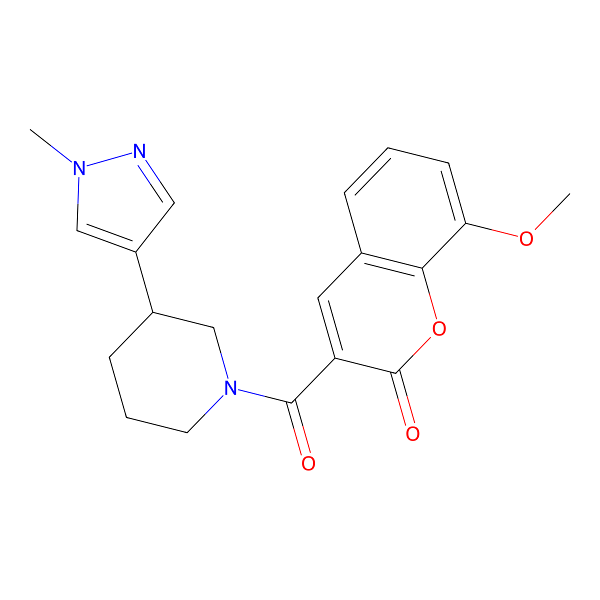 8-methoxy-3-[3-(1-methyl-1H-pyrazol-4-yl)piperidine-1-carbonyl]-2H-chromen-2-one molecular structure, CAS 2320725-67-3
