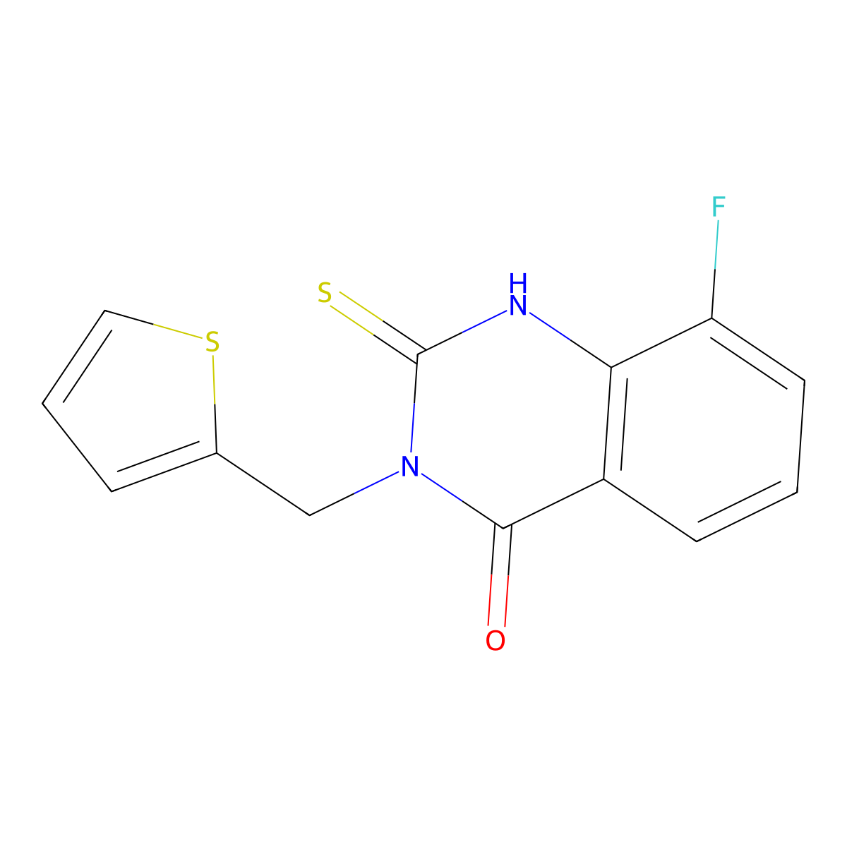 8-Fluoro-2-sulfanyl-3-[(thiophen-2-yl)methyl]-3,4-dihydroquinazolin-4-one molecular structure, CAS 2320725-75-3