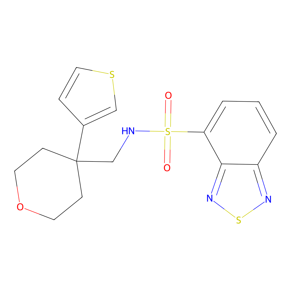 N-{[4-(thiophen-3-yl)oxan-4-yl]methyl}-2,1,3-benzothiadiazole-4-sulfonamide molecular structure, CAS 2320725-89-9