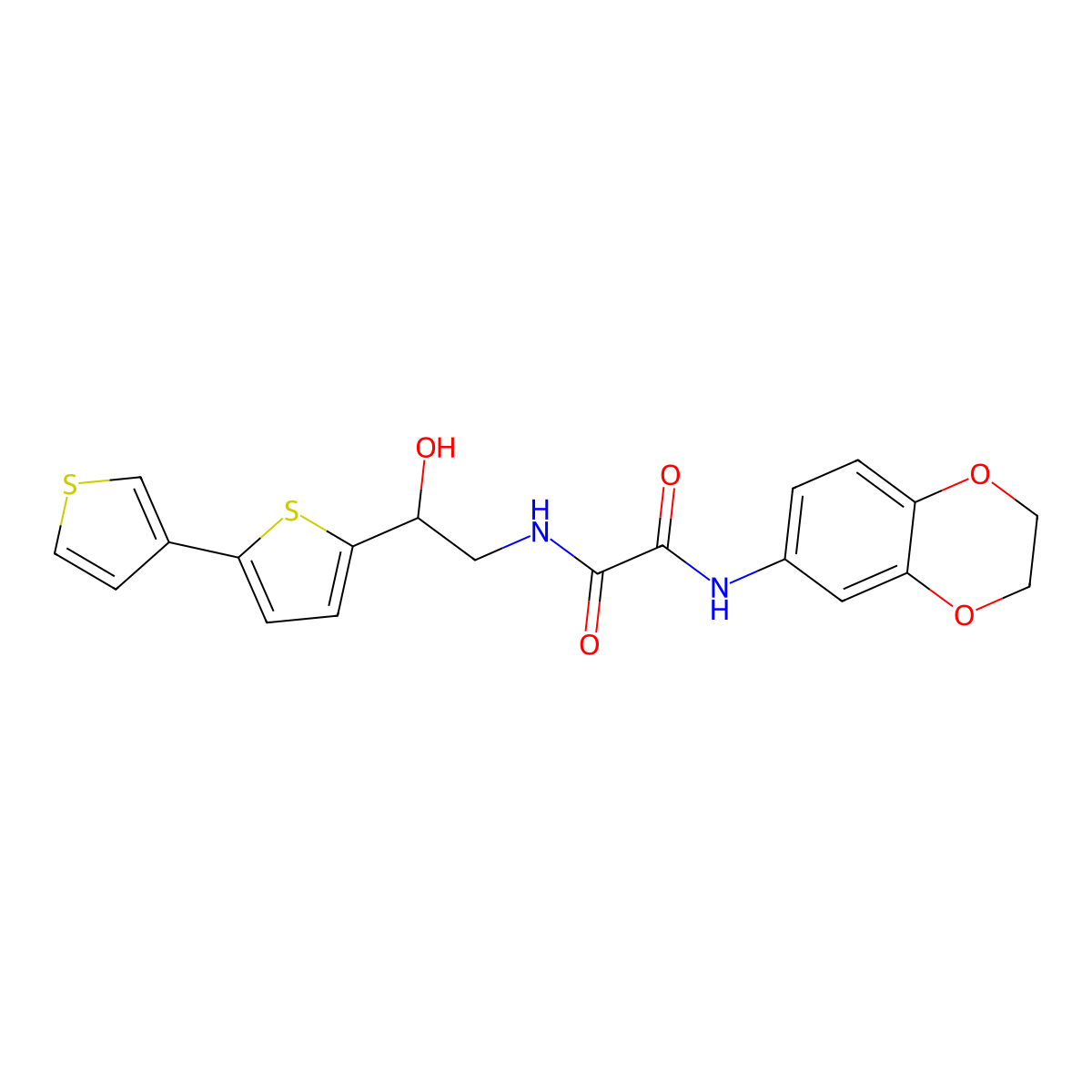 N-(2-{[2,3'-bithiophene]-5-yl}-2-hydroxyethyl)-N'-(2,3-dihydro-1,4-benzodioxin-6-yl)ethanediamide molecular structure, CAS 2320725-98-0