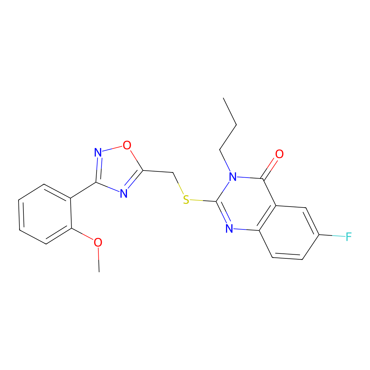 6-Fluoro-2-({[3-(2-methoxyphenyl)-1,2,4-oxadiazol-5-yl]methyl}sulfanyl)-3-propyl-3,4-dihydroquinazolin-4-one molecular structure, CAS 2320726-24-5
