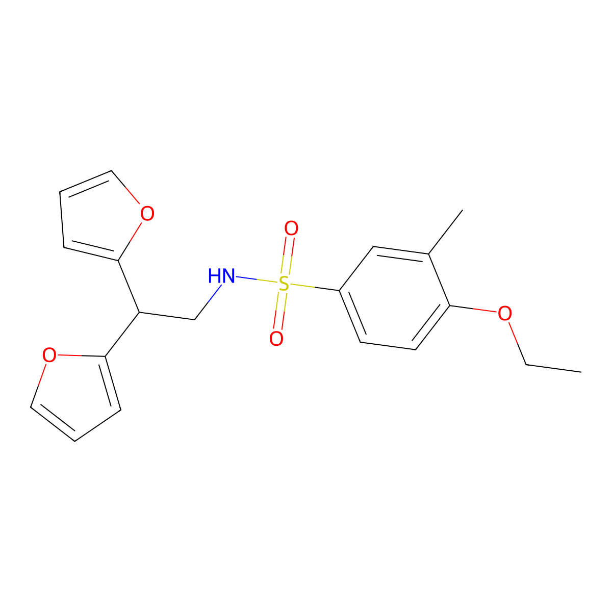 N-(2,2-di(furan-2-yl)ethyl)-4-ethoxy-3-methylbenzenesulfonamide molecular structure, CAS 2320726-27-8