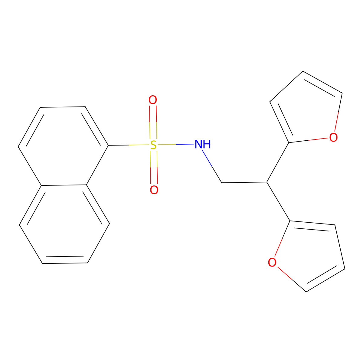 N-[2,2-bis(furan-2-yl)ethyl]naphthalene-1-sulfonamide molecular structure, CAS 2320726-44-9