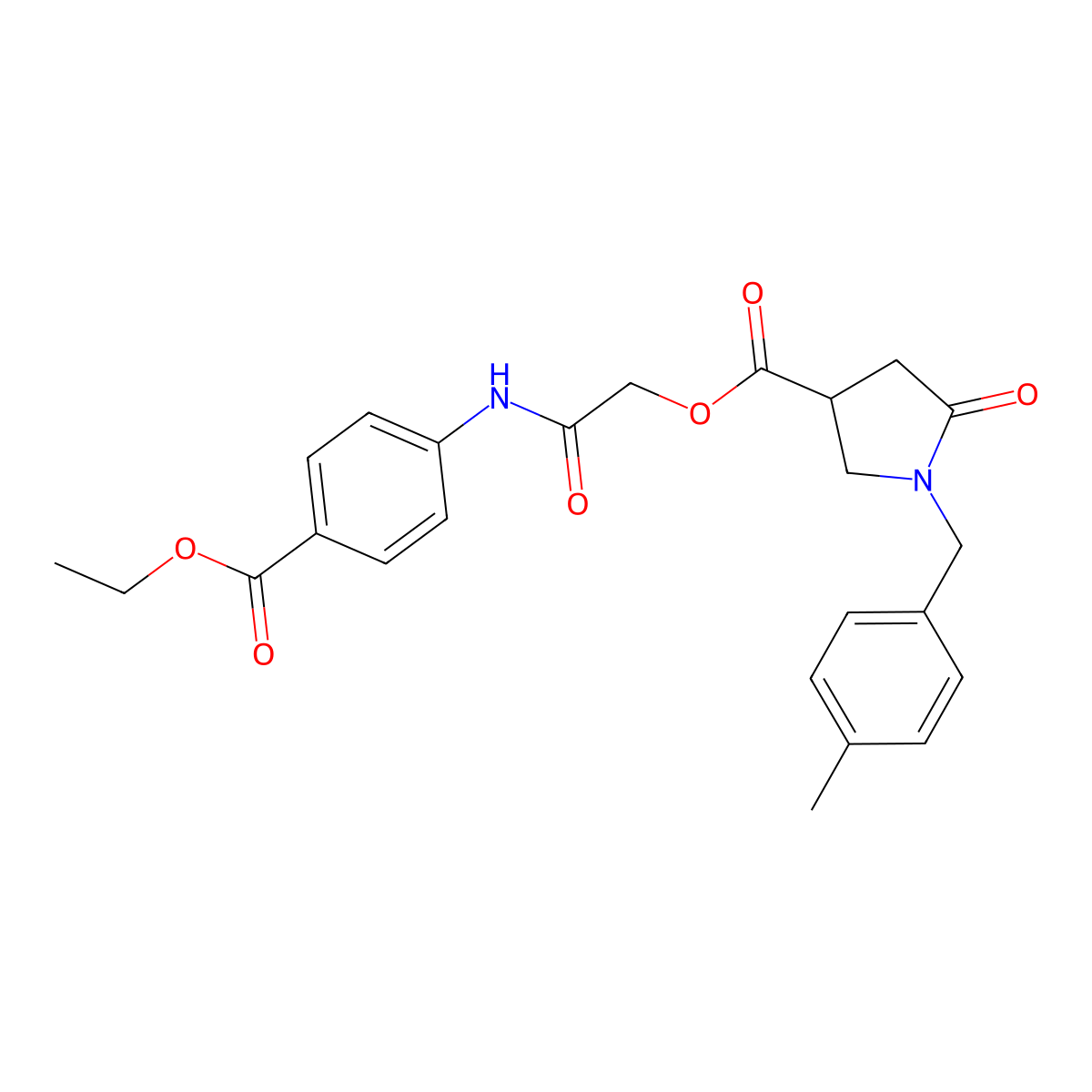 {[4-(Ethoxycarbonyl)phenyl]carbamoyl}methyl 1-[(4-methylphenyl)methyl]-5-oxopyrrolidine-3-carboxylate molecular structure, CAS 2320726-86-9