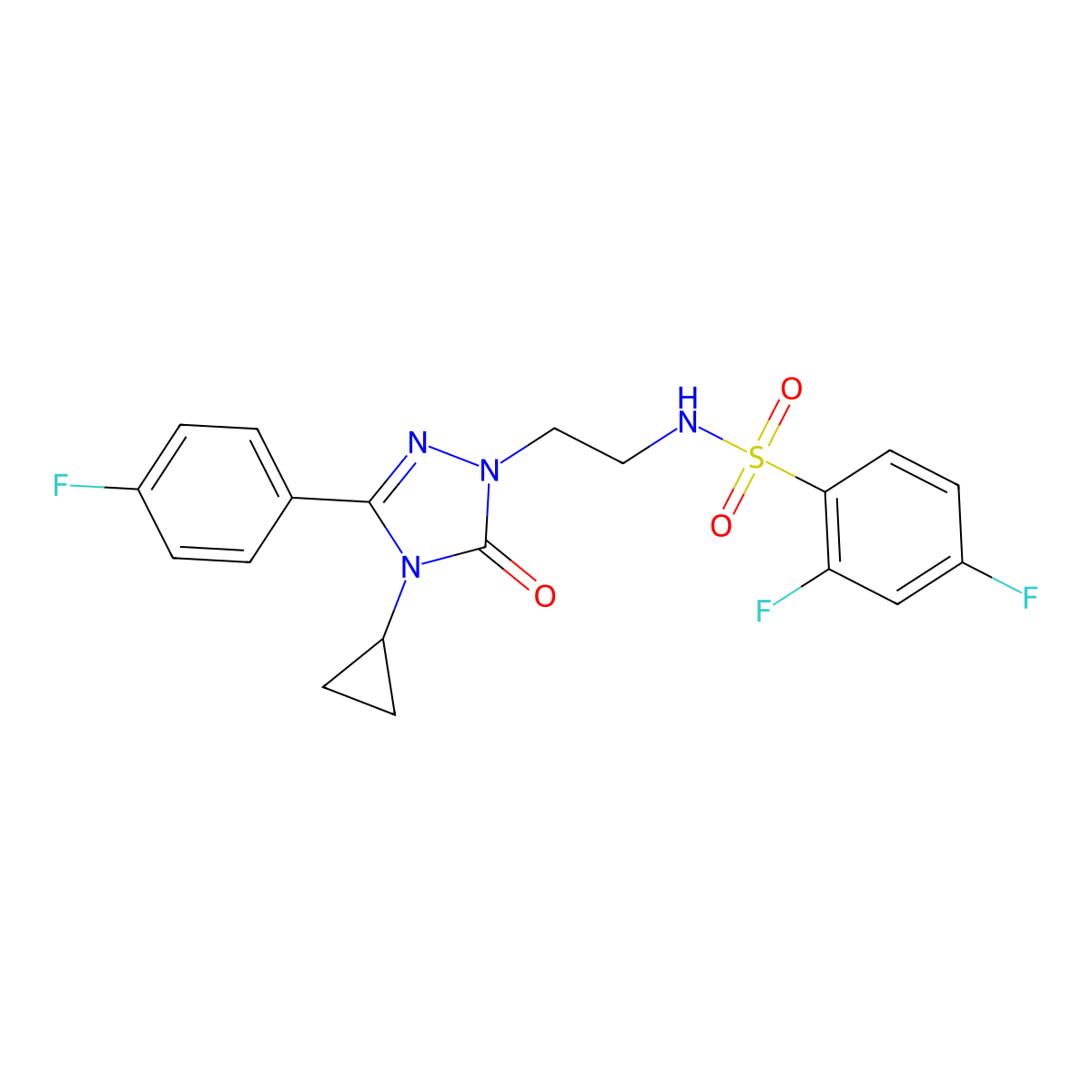 N-(2-(4-cyclopropyl-3-(4-fluorophenyl)-5-oxo-4,5-dihydro-1H-1,2,4-triazol-1-yl)ethyl)-2,4-difluorobenzenesulfonamide molecular structure, CAS 2320727-03-3