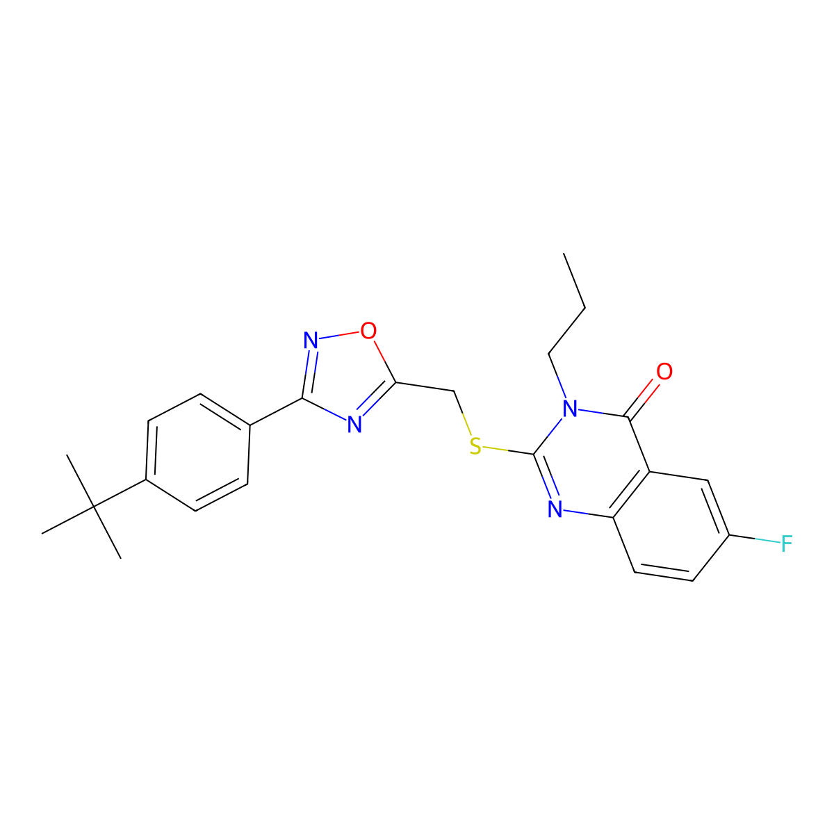 2-({[3-(4-Tert-butylphenyl)-1,2,4-oxadiazol-5-yl]methyl}sulfanyl)-6-fluoro-3-propyl-3,4-dihydroquinazolin-4-one molecular structure, CAS 2320727-33-9