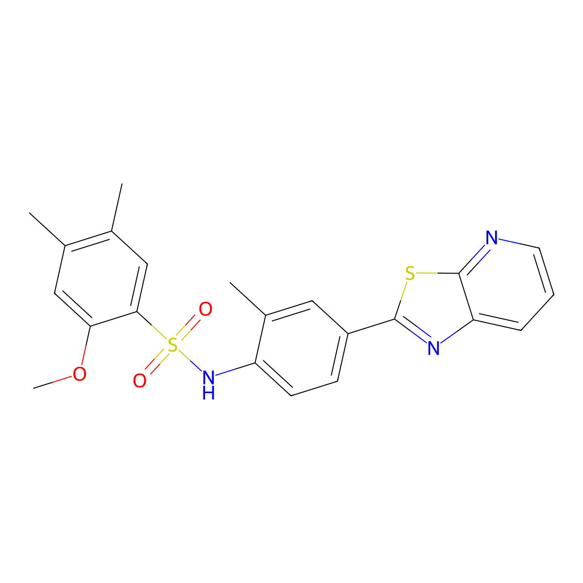 2-methoxy-4,5-dimethyl-N-(2-methyl-4-(thiazolo[5,4-b]pyridin-2-yl)phenyl)benzenesulfonamide molecular structure, CAS 2320728-01-4