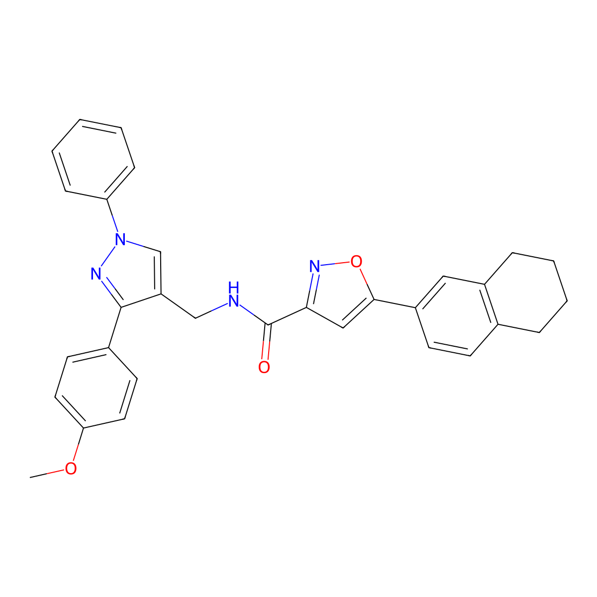 N-((3-(4-methoxyphenyl)-1-phenyl-1H-pyrazol-4-yl)methyl)-5-(5,6,7,8-tetrahydronaphthalen-2-yl)isoxazole-3-carboxamide molecular structure, CAS 2320763-82-2