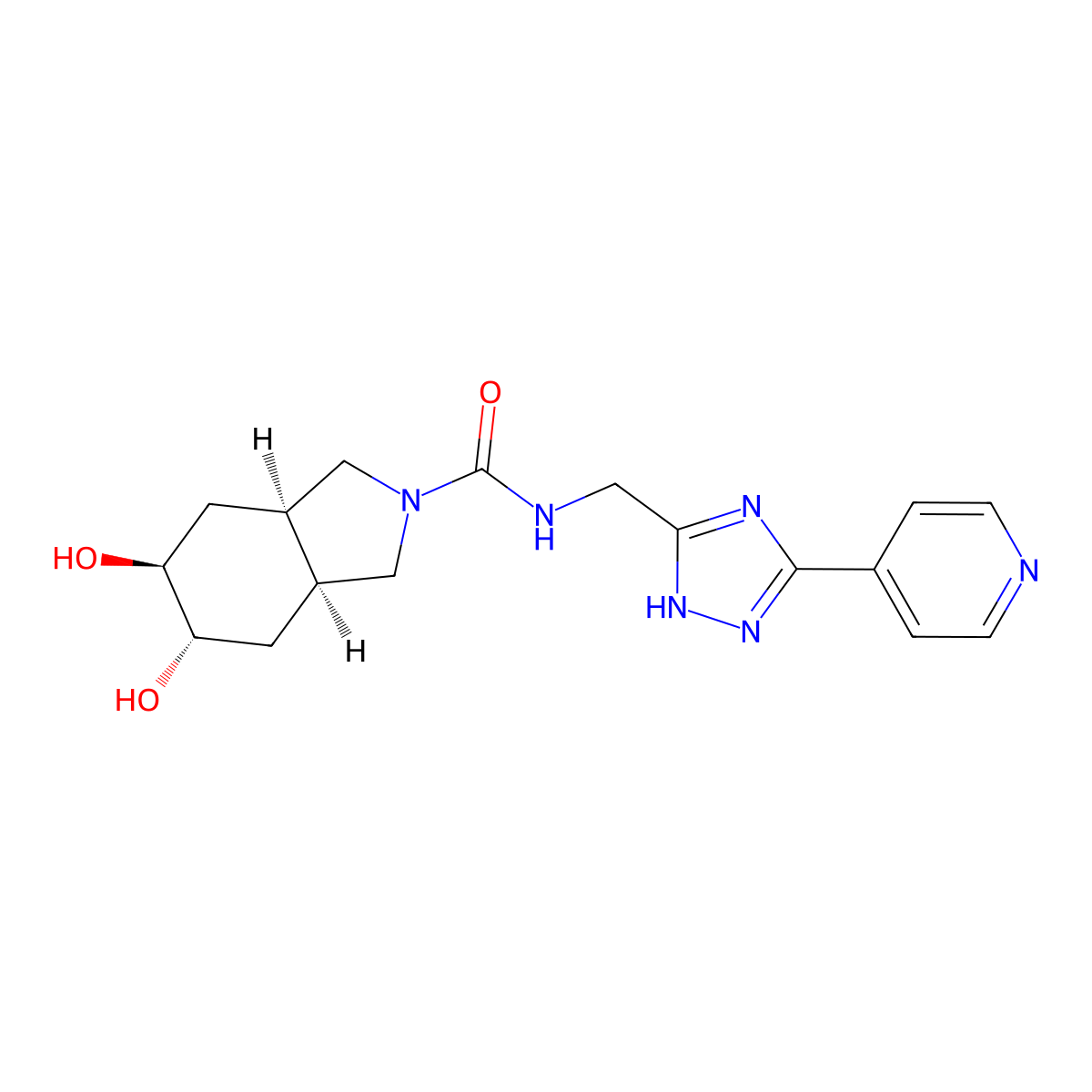 rac-(3aR,5S,6S,7aS)-5,6-dihydroxy-N-[(3-pyridin-4-yl-1H-1,2,4-triazol-5-yl)methyl]octahydro-2H-isoindole-2-carboxamide molecular structure, CAS 2320811-65-0