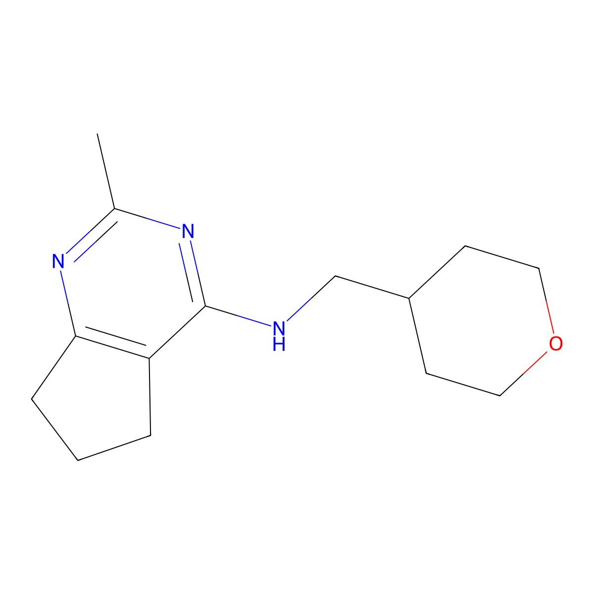 2-methyl-N-[(oxan-4-yl)methyl]-5H,6H,7H-cyclopenta[d]pyrimidin-4-amine molecular structure, CAS 2320817-05-6