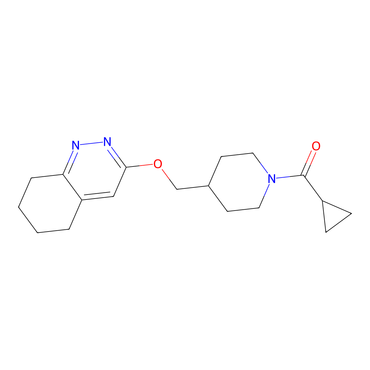 3-[(1-Cyclopropanecarbonylpiperidin-4-yl)methoxy]-5,6,7,8-tetrahydrocinnoline molecular structure, CAS 2320817-36-3