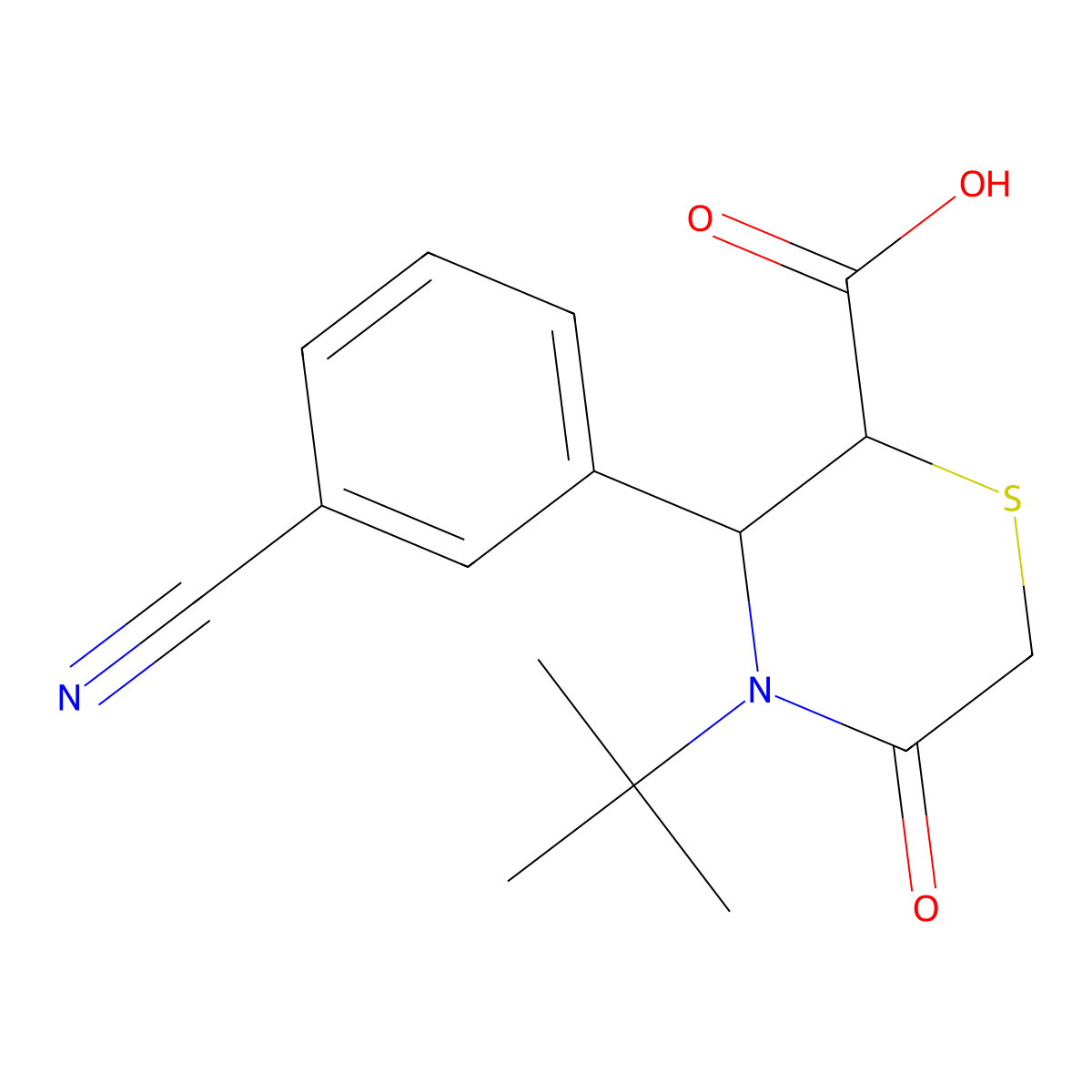(2S,3R)-4-tert-butyl-3-(3-cyanophenyl)-5-oxothiomorpholine-2-carboxylic acid molecular structure, CAS 2320817-59-0