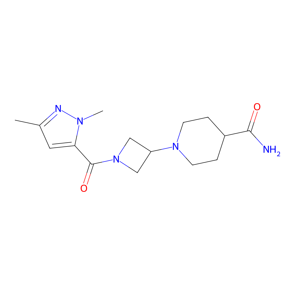 1-[1-(1,3-dimethyl-1H-pyrazole-5-carbonyl)azetidin-3-yl]piperidine-4-carboxamide molecular structure, CAS 2320817-75-0