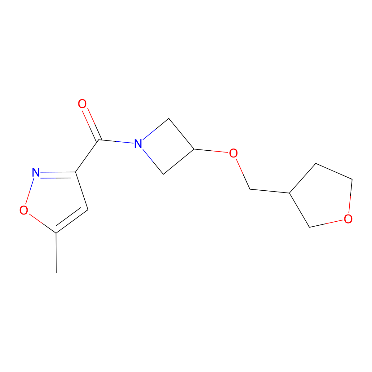 5-Methyl-3-{3-[(oxolan-3-yl)methoxy]azetidine-1-carbonyl}-1,2-oxazole molecular structure, CAS 2320818-07-1