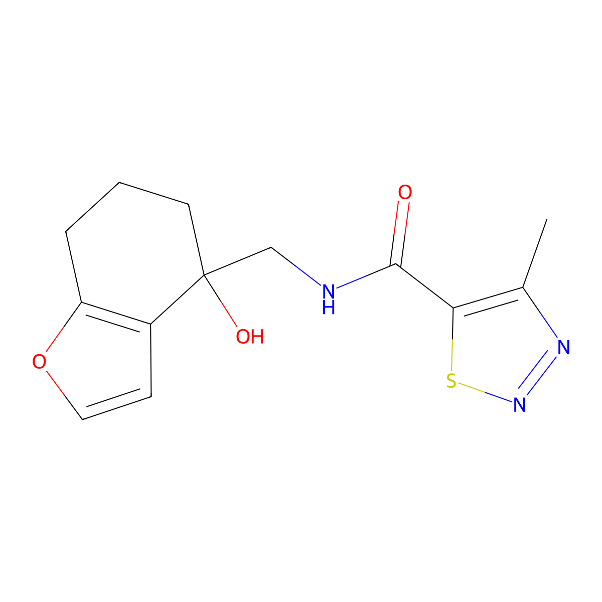 N-[(4-hydroxy-4,5,6,7-tetrahydro-1-benzofuran-4-yl)methyl]-4-methyl-1,2,3-thiadiazole-5-carboxamide molecular structure, CAS 2320818-54-8