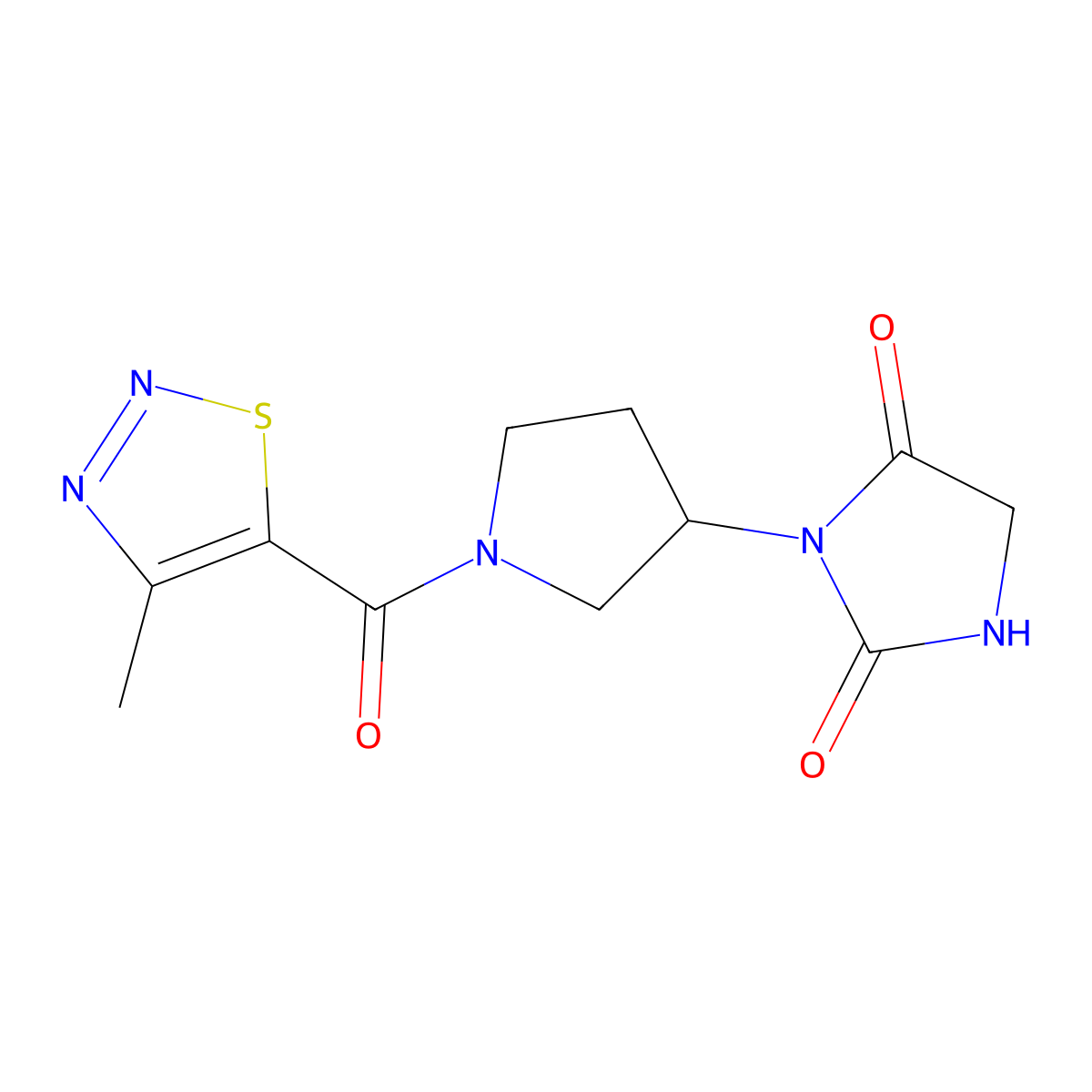 3-[1-(4-Methyl-1,2,3-thiadiazole-5-carbonyl)pyrrolidin-3-yl]imidazolidine-2,4-dione molecular structure, CAS 2320819-49-4
