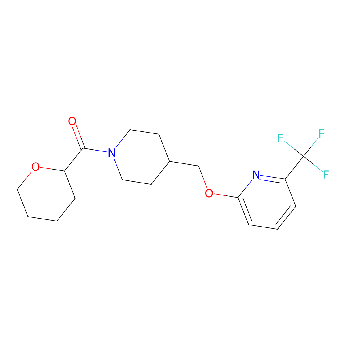 2-{[1-(Oxane-2-carbonyl)piperidin-4-yl]methoxy}-6-(trifluoromethyl)pyridine molecular structure, CAS 2320819-63-2