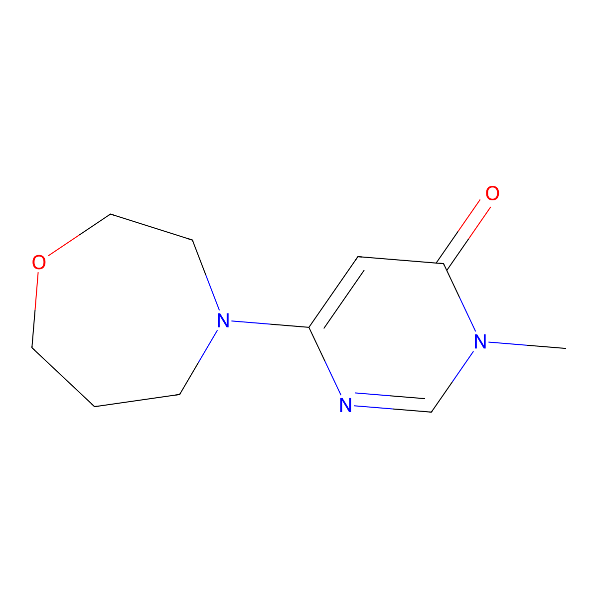 3-Methyl-6-(1,4-oxazepan-4-yl)-3,4-dihydropyrimidin-4-one molecular structure, CAS 2320820-69-5